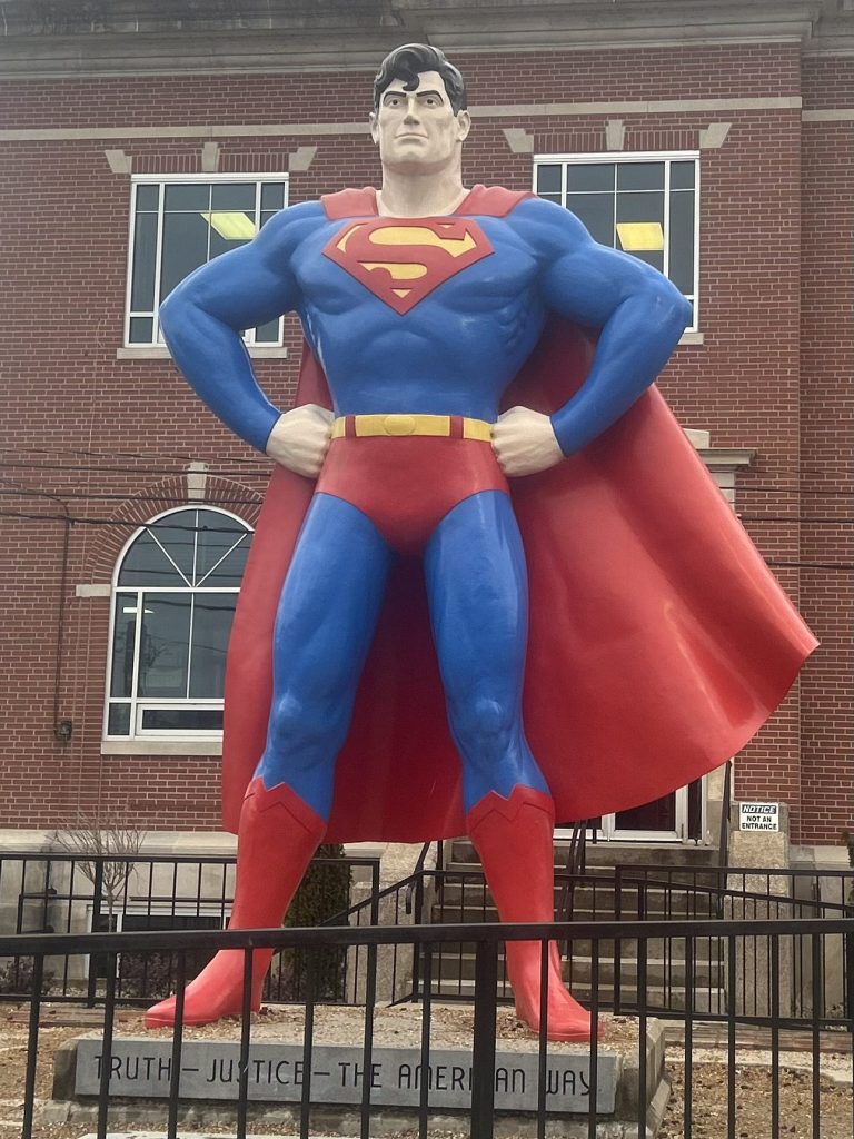 “The iconic Superman statue in downtown Metropolis” Superman statue in downtown Metropolis, Illinois, a landmark near Metropolis IL Real Estate